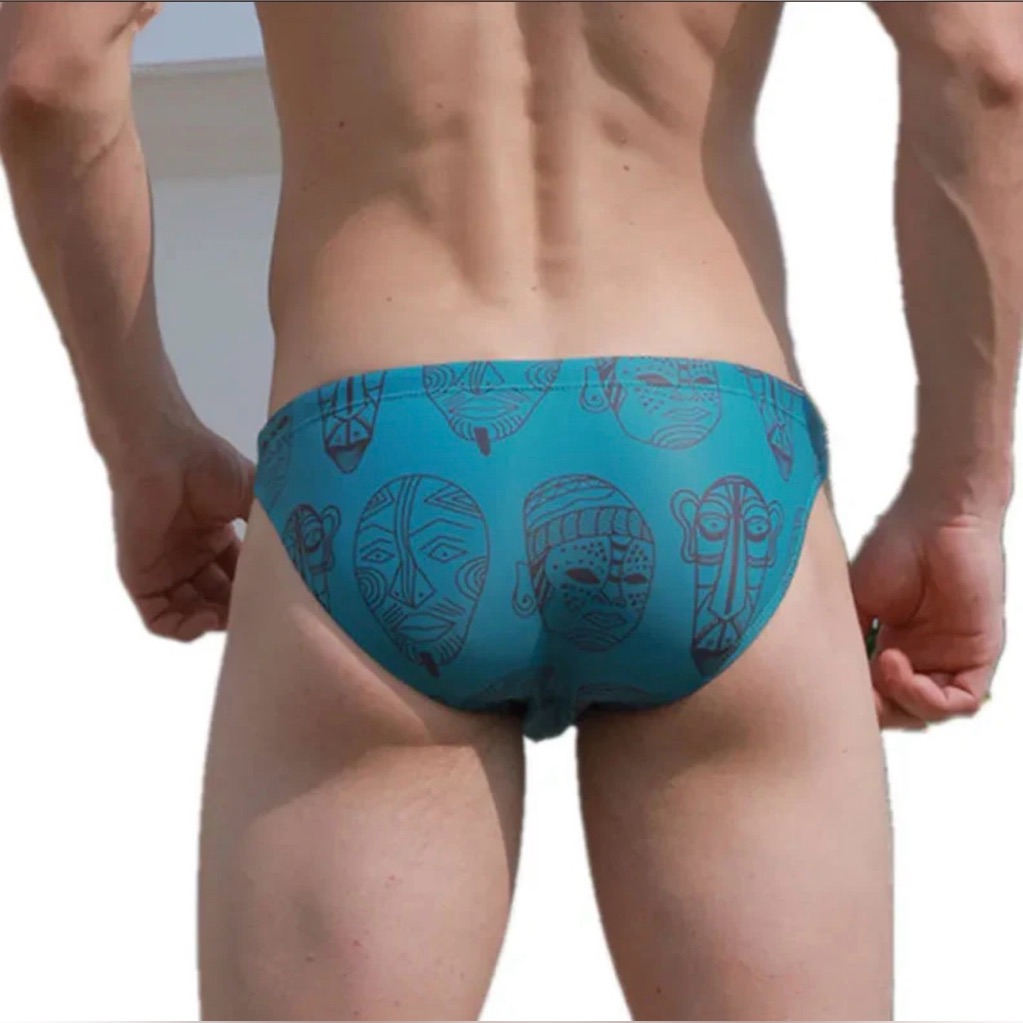 Nwt Size L Men’s Swim Briefs Poolside Rites Teal Totem Fun Cheeky Adjustable — image 2 of 8